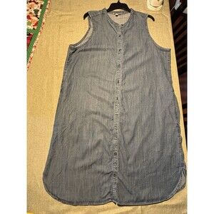 Eileen Fisher XL Denim Sleeveless Tank Dress Button Down With Pockets Chambray
